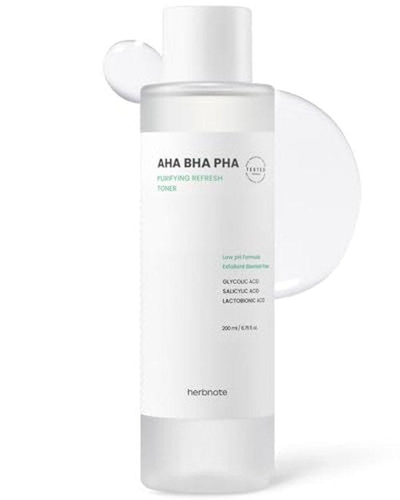 HERBNOTE AHA BHA PHA Purifying Refresh Toner - Skin Trouble Eraser, Immediate Exfoliation & Sebum Removal - Contains Niacinamide for Breakouts - Removes Blocked Sebum & Dead Skin Cells, 6.76 f l. oz