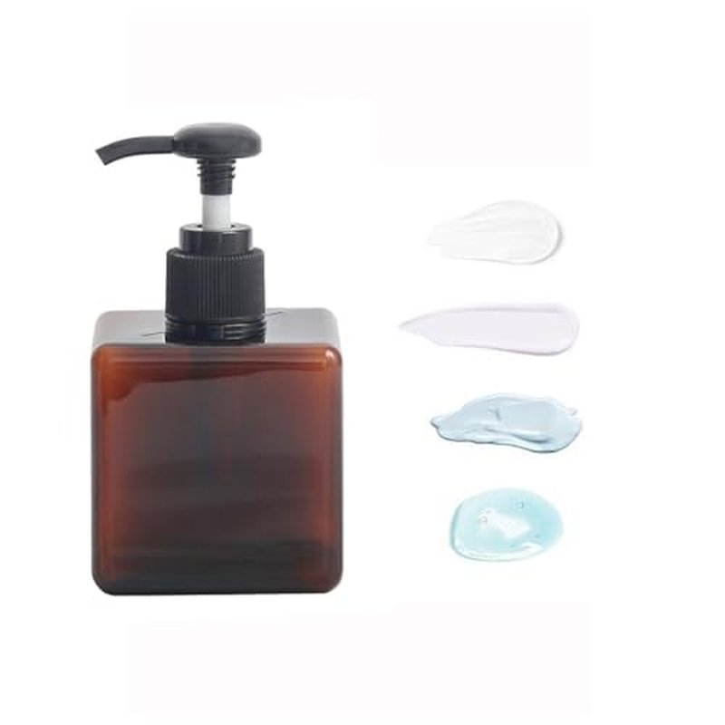 2PCS 250ML/8.4oz Amber Square Pump Bottle Empty Plastic Lotion Dispenser Toiletries Storage Containers Refillable Pump Bottles for Dispensing Lotions Shampoos