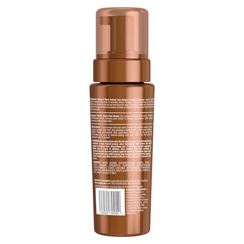 Jergens Natural Glow Instant Sun Body Mousse, Self Tanner for Light Bronze Tan, Sunless Tanning Body Bronzer for Natural Looking Color Instantly, 6 Oz, Pack of 2