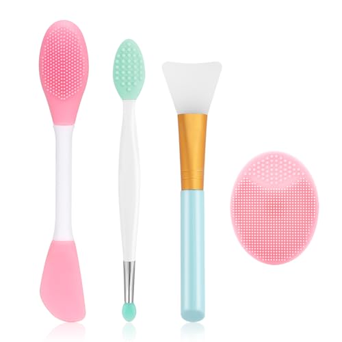 Silicone Face Scrubber, 1pcs Exfoliating Lip Brush, 1pcs Cleansing Brush,2pcs Face Mask Brush Exfoliator Blackhead Skin Care Tool