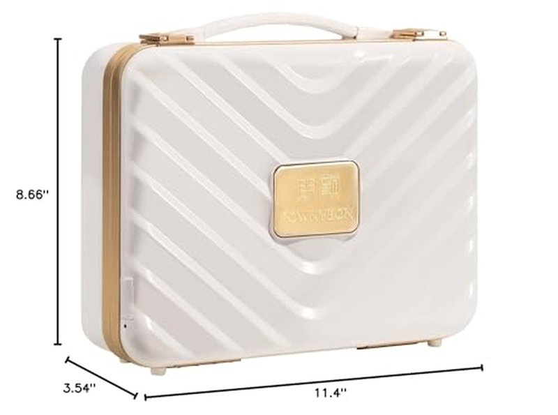 ROWNYEON Travel Makeup Case With Light Up Mirror - Portable Organizer and Train Case for Makeup Artists and Hairstylists with 5x Mirror(White)