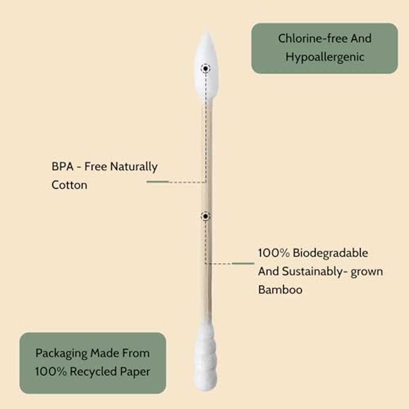 Bamboo Cotton Swabs - 1000 Count - Pointed & Spiral Heads- 100% Biodegradable Cotton Buds | Natural & Sustainable Makeup Remover | Organic Cotton Heads | FSC Certified and PETA Approved.