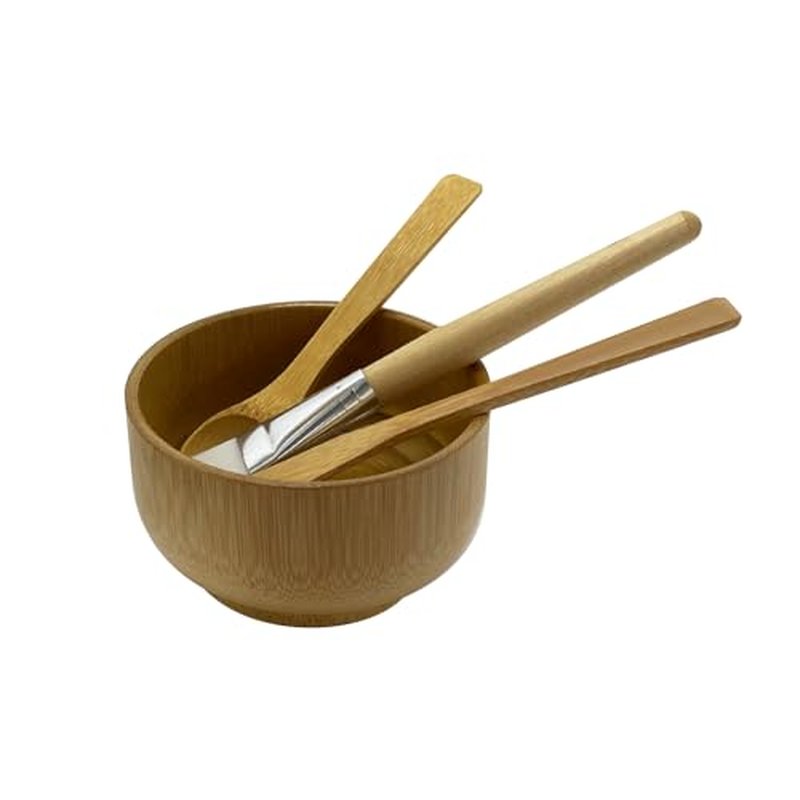 HLYYCC Face Mask Mixing Bowl Set Bamboo,4 Pack Diy Facial Tools For Skin Care,Bentonite Clay Mixing Bowl With Facial Mask Bowl,Spatula,Spoon,Brush Applicator,Facial Esthetician Supplies(10.14oz)