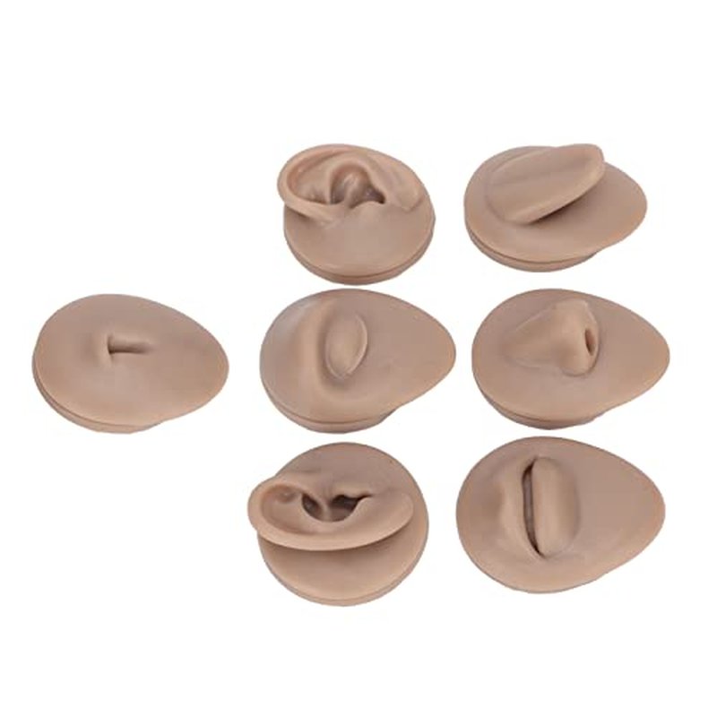 Body Piercing Practice Model Easy to Operate Mouth Navel Ear Model Simulation Silicone for Beginner (Deep Skin Color)