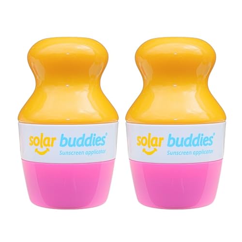 Solar Buddies Sunscreen Applicator - Pink Pack of 4 - BPA-Free Refillable Roll on Sponge Sunscreen, Suncream & Lotion Applicator For Kids, Adults & Families - Holds 3.4fl oz, Perfect Size for Travel