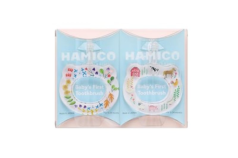 HAMICO Baby Toothbrush Gift Set Gentle, Extra- Soft Bristles for Baby’s First Toothbrush | Easy Grasp-No Overreach Infant Toothbrush | BPA Free| Baby Registry (Farm Animals & Wildflowers)