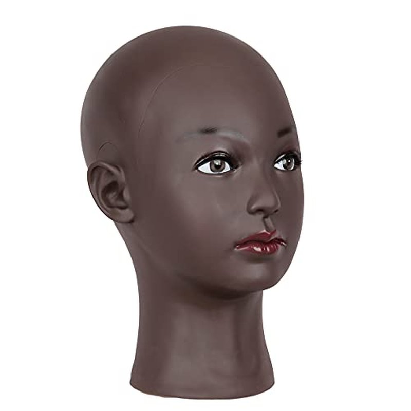 HAIRWAY Bald Mannequin Head Female Professional Cosmetology Training Head Bald Manikin Head for Wigs Making and Display Doll Head with Free T-pins (Black 21.5 Inch)