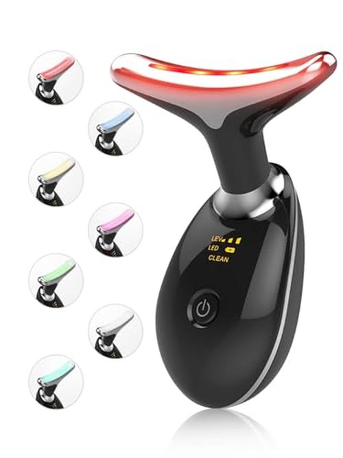Facial Beauty Device, Multifunctional Facial Skin Care Tools with Vibration, Red and Blue LED Light, 7 Color Led Face and Neck Beauty Device for Home Use, Improve Skin