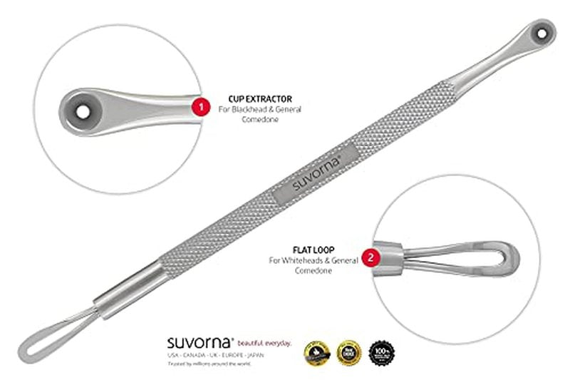 Suvorna Comedone Extractor 2in1, Milia Remover, Nose Blackhead Remover Tool, Whitehead Extractor, Pore Extractor, Black Head Remover for Face, Pore Cleaner, Pimple Popper Tool, Pimple Extractor