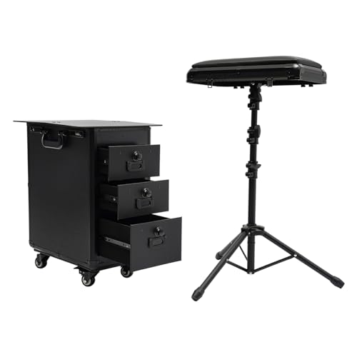 Gdrasuya10 Professional Makeup Train Case Rolling Makeup Case with Armrest Stand Portable Large Makeup Cosmetic Travel Organizer Nail Tech Makeup Cart with Wheels and Lock, 3 Drawers