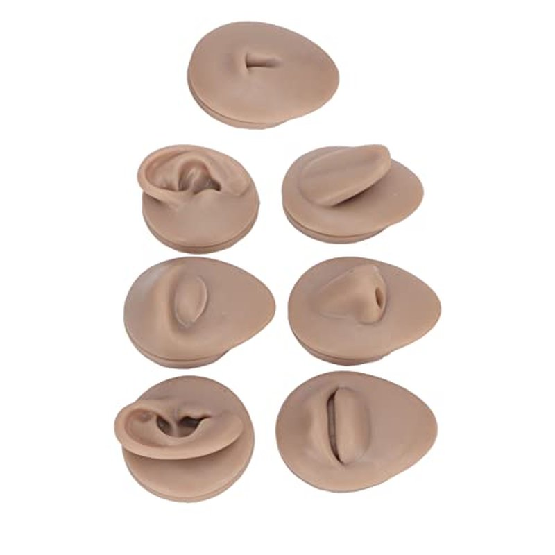 Body Piercing Practice Model Easy to Operate Mouth Navel Ear Model Simulation Silicone for Beginner (Deep Skin Color)