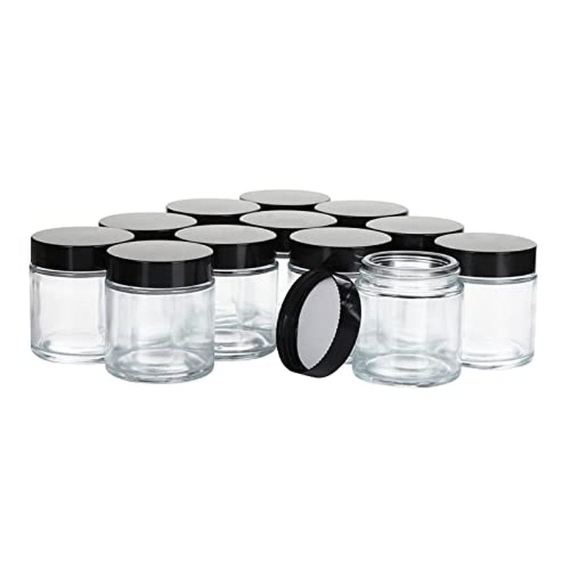 2oz Jars with Lids, HOA Kinh 40 Pack Clear Glass Jars with Lids Empty Cosmetic Containers Round Airtight Glass Jar with Black Lids for Storing Lotions Powders Ointments
