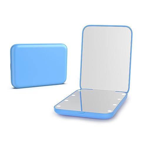Kintion Wheat Straw Mirror, 1X/3X Magnification Pocket Mirror, Lighted Plastic Fiber Mirror, Folding Purse Mirror, Handheld Travel Mirror, Small Lighted Compact Mirror for Gift, Purple