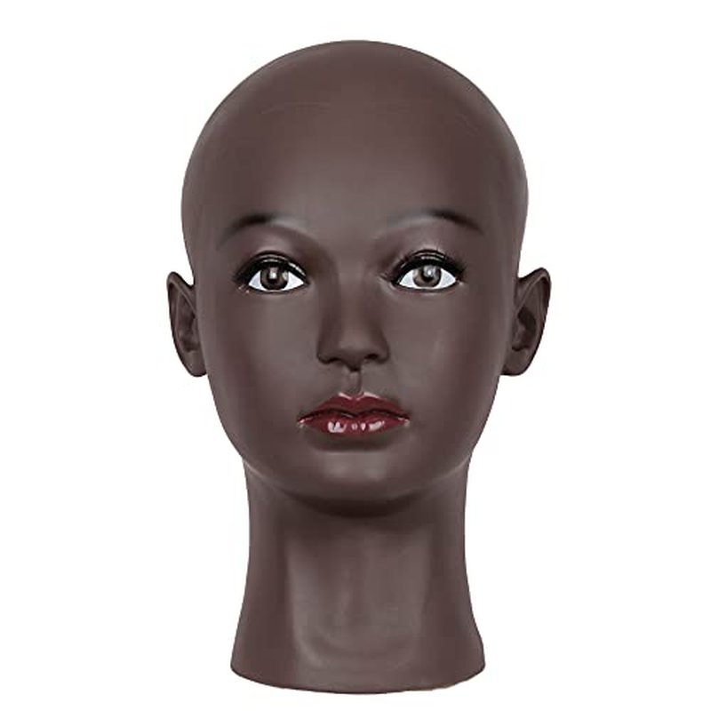 HAIRWAY Bald Mannequin Head Female Professional Cosmetology Training Head Bald Manikin Head for Wigs Making and Display Doll Head with Free T-pins (Black 21.5 Inch)