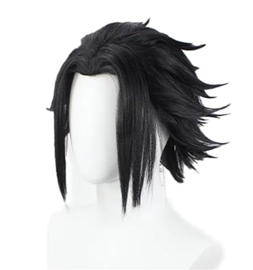 NiceLisa Black Short Fluffy Men's Role Sasuke Uchiha Cosplay Costume Wig with Widow's peak Bangs (not styled)