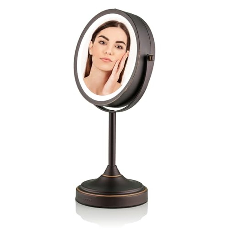 OVENTE 7'' Tabletop Makeup Mirror with 1X/7X Magnification, 360° Swivel Design and Double-Sided Free-Standing Vanity Mirror Perfect for Dresser, Bedroom and Office Desk, Antique Bronze MNLCT70ABZ1X7X