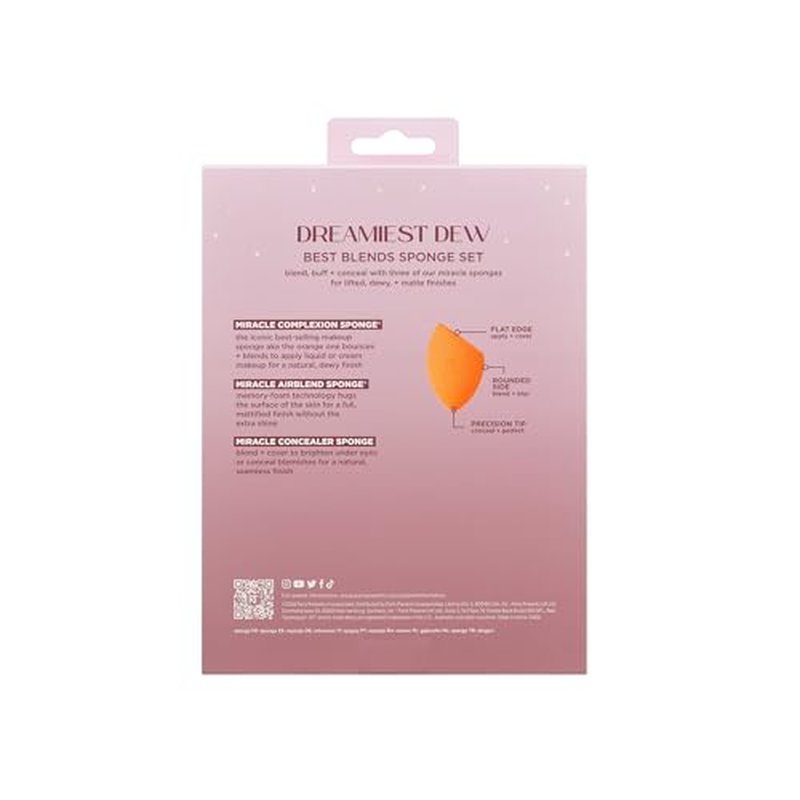Real Techniques Dreamiest Dew 3 Piece Holiday Gift Set, Makeup Sponges For Blending Foundation & Concealer, Matte Or Dewy Base Application, Stocking Stuffer, Limited Edition, Latex-Free Foam
