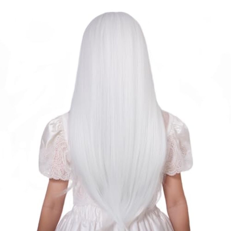 Edivd White Wig for Kids Long White Wig with Air Bangs for Girls Long White Straight Wig for Child Heat Resistant Synthetic Wig with Wig Cap