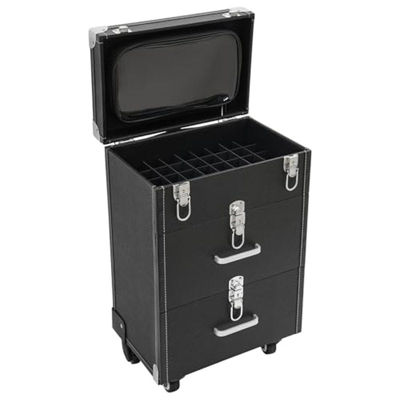 PalaUha Rolling Makeup Train Case Professional Cosmetic Organizer Trolley with Drawers Compartment Nail Case Wheeled Manicure Pedicure Storage Case for Hair Stylists Makeup Artists (Black & Silver C)