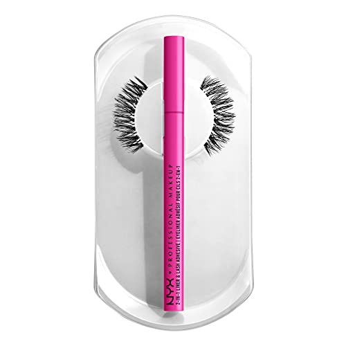NYX PROFESSIONAL MAKEUP Jumbo Lash! Vegan False Eyelashes Kit with 2-in-1 Eyeliner Adhesive, Up to 12HR Wear, Reusable Fake Lashes - Fringe Glam Kit