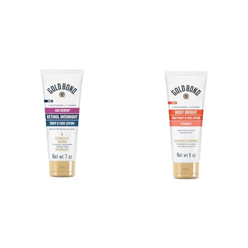 Gold Bond Age Renew Retinol Overnight Body & Face Lotion and Diabetics' Dry Skin Relief Body Lotion Bundle, 13 oz. Each