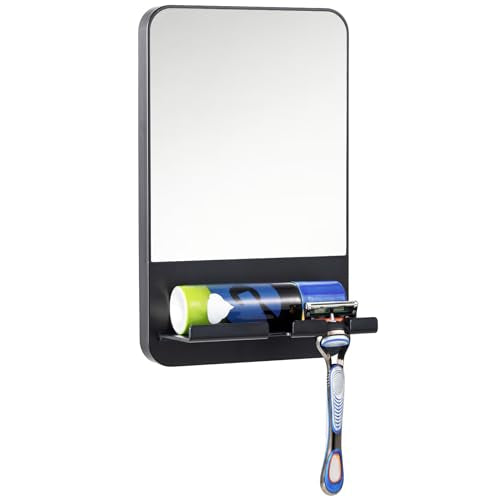 TAILI Shower Mirror Fogless for Shaving with Razor Holder, Fog Free Mirror Shower Suction, Rust-Proof & Removable Bathroom Mirror for Men and Women,Anti Fog Shower Makeup Shave Mirror,Black