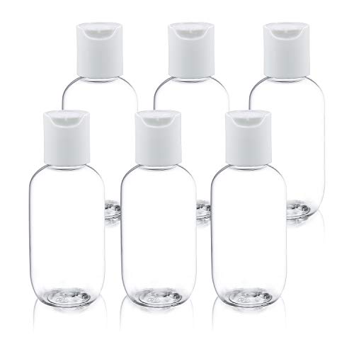 TrendBox 60ml / 2oz Empty Plastic Refillable Essentials Bottles with Disc Top Flip Cap - 12 Pack