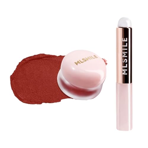 Lip Pudding Pot, Lip & Cheek Blurry Pudding Pot, Blurring Makeup Blush, Buildable Lightweight, Multi-Use Soft Matte Velvet Finish,With A Lip Pudding Pot Brush (04 meraki+06 hickey)