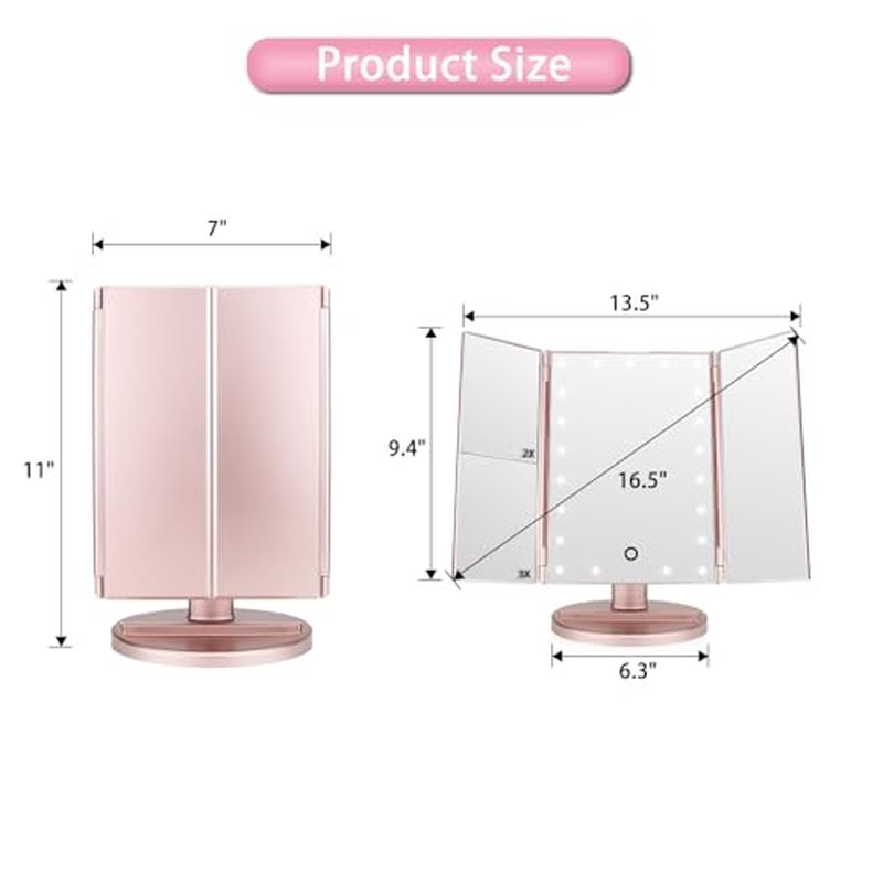 JAMIEWIN Lighted Makeup Mirror 3X/2X/1X Magnification 21 LED Trifold Vanity Mirror with Touch Sensor Dimming Portable Travel Mirror Best Xmas Gifts for Women Girls