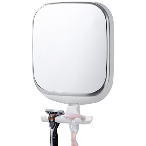 TAILI Shower Mirror Fogless with Razor Holder, Anti Fog Mirror for Shaving Suction for Men, Fogless Mirror Shatterproof & Waterproof, Removable, Wall Mounted (White)