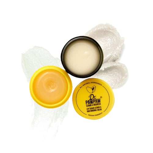 Dr. PawPaw Lip Scrub and Lip Balm Duo - Hydrating Lip Balm with Pawpaw, Aloe, Olive and Castor Oils - Vegan Lip Scrub For Sensitive Skin - 0.55 oz