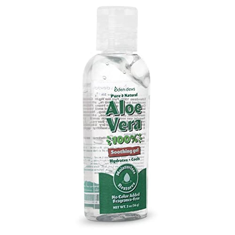 Eden Dews Organic Aloe Vera Gel 100% Pure & Natural Gel, Moisturizing, Face Skin & Hair Care, Sun Burn Relief, Hydrate + Soothe Dry Skin, Acne, Razor Bumps, Made in USA, Travel Size, (1, (2 Oz))