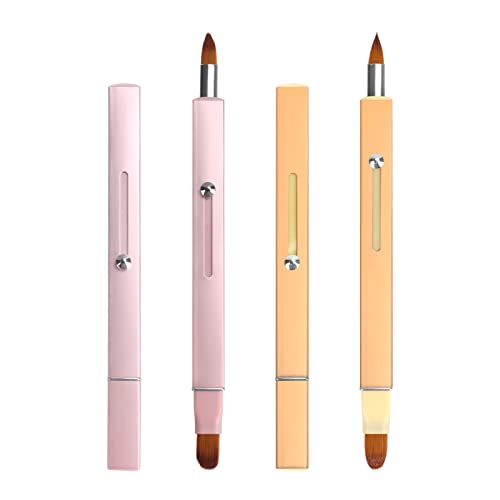 Unaone Retractable Lip Brush for Lipstick, 2 Pieces Double-ended Lip Applicator with Cap, Portable Lip Liner Brush Lip Gloss Eyeshadow Smudge Concealer Brush (Black/Gold)