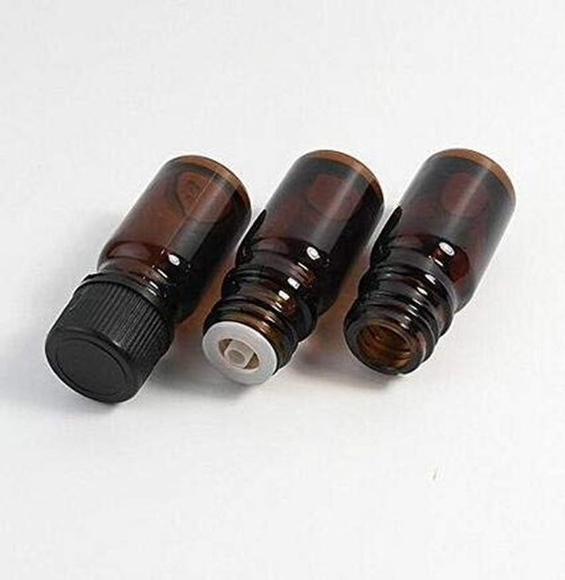 6Pcs Amber Glass Essential Oil Bottles with Orifice Reducer and Black Cap Empty Cosmetic Perfume Aromatherapy Storage Container Vial Pots Portable Refillable size 10ml/0.33oz