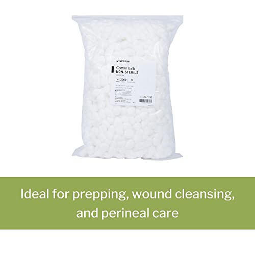 McKesson Cotton Balls [4000 Count] Bulk, 100% Pure Cotton Balls for Face, Nail Polish Remover, Makeup, Medium, 2000 Count, 2 Boxes