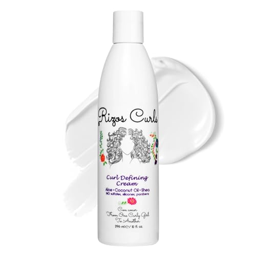 Rizos Curls Curl Defining Cream, Enhance Waves, Curls & Coils, Soft Hold Weightless Volume, Moisturizing Frizz-Free Shine with Aloe Vera, Coconut Oil & Shea Butter, All Curl Patterns 2a - 4c, 10 oz