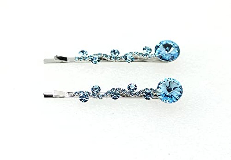 Faship A Pair Of Navy Blue Premium Rhinestone Crystal Floral Hair Clips 2 Pcs Pins - Navy Blue/Gold Plated