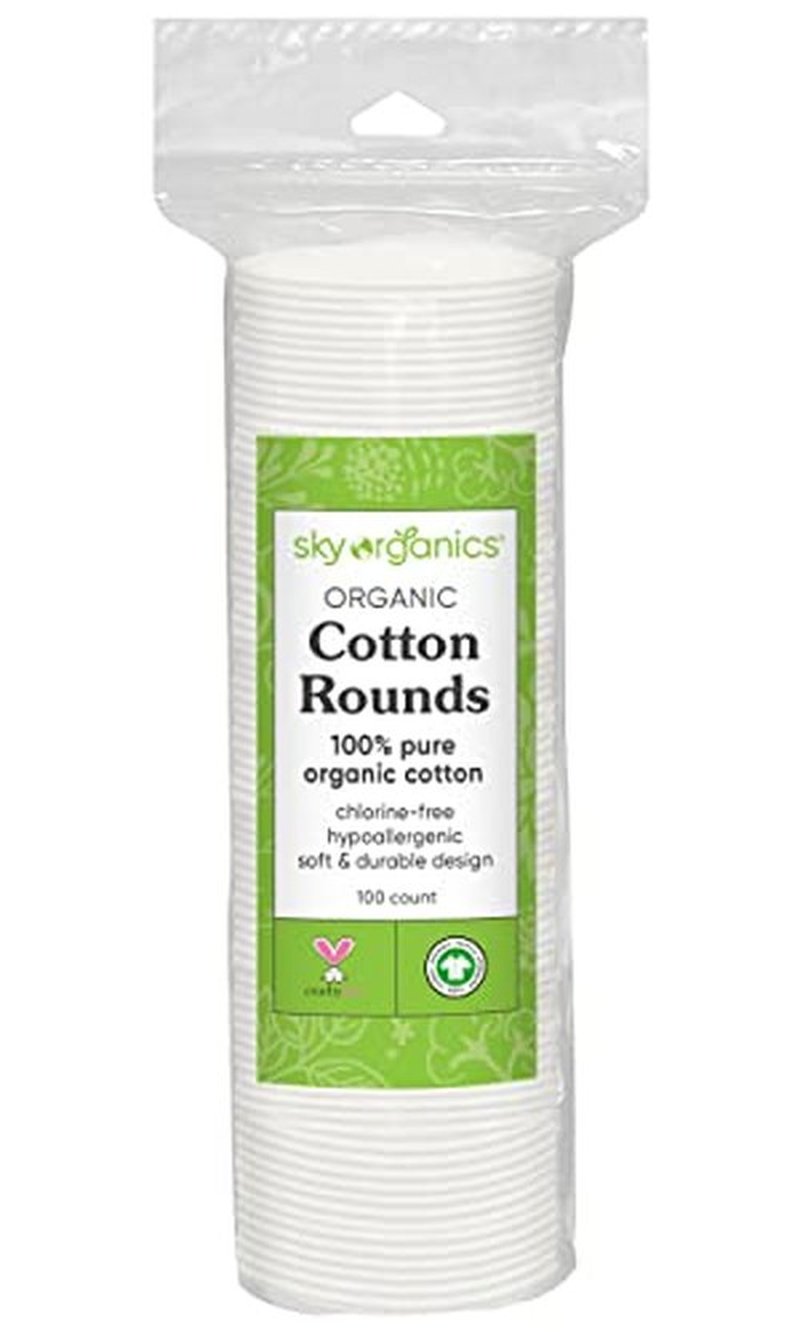 Sky Organics Organic Cotton Rounds for Sensitive Skin, 100% Pure GOTS Certified Organic for Beauty & Personal Care, 100 ct. w Ebook
