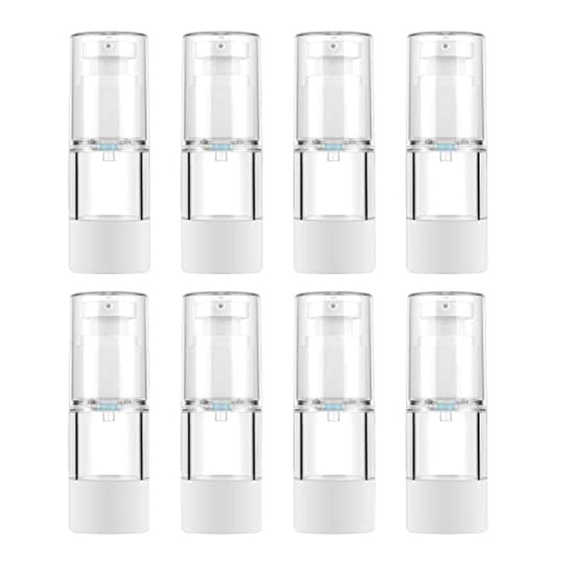 LONGWAY 0.5Oz 15ml Clear Airless Cosmetic Cream Pump Bottle Travel Size Dispenser Refillable Containers/Foundation Travel Pump Bottle for Shampoo (Pack of 8)