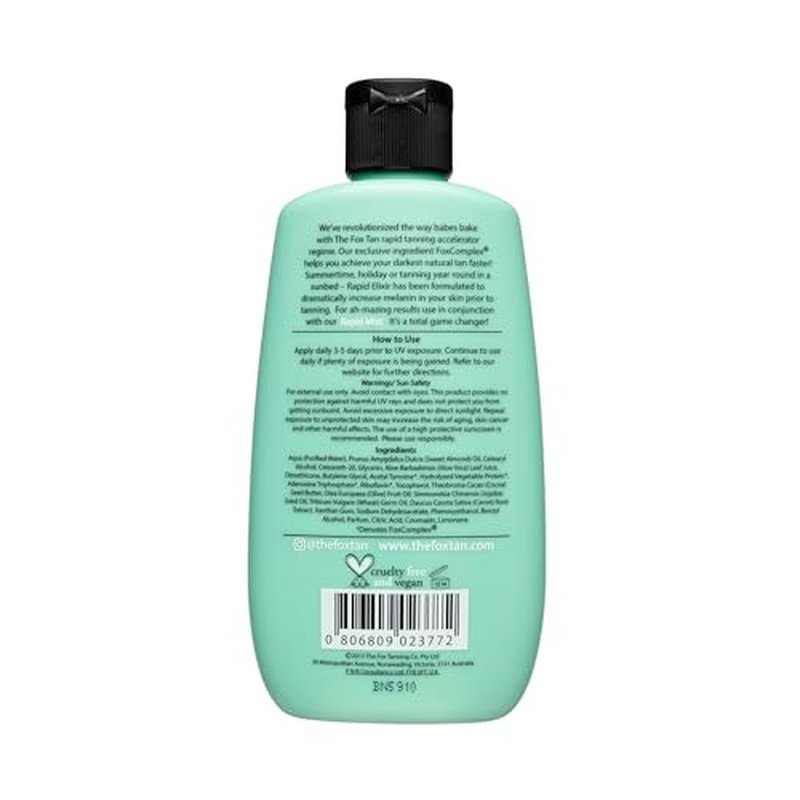 The Fox Tan Rapid Tanning Elixir, Natural Tanning Accelerator Lotion For Darker & Faster Tans, Creates Flawless Tan Skin, Vegan & Cruelty-Free, 120mL