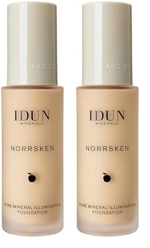 IDUN Minerals Liquid Norrsken Foundation - Silky Smooth Coverage - Luminous, Dewy Finish for Dry and Dull Skin - Water Resistant and Vegan Makeup - 206 Freja - Warm Light - 1.01 oz (Pack of 2)
