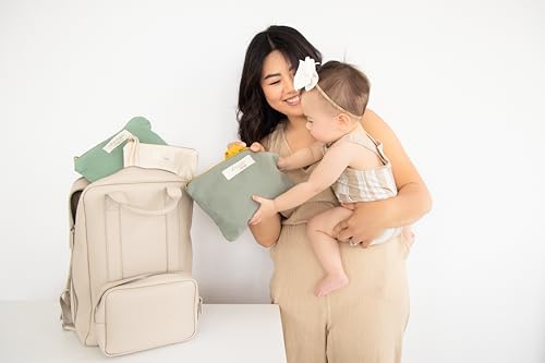 Pearhead Baby Diaper Bag Organizing Pouch Set – Feed Me, Change Me, Dress Me – Zip Pouches Made from Recycled Cotton, Gender Neutral Diaper Bag Accessories and Baby Essentials Organizer - Set of 3