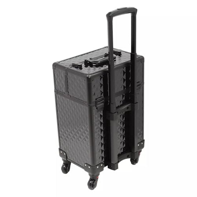 Rolling Nail Case Wheeled Manicure Storage Case, Professional Cosmetology Case, Large Cosmetic Trolley Travelling Cart Trunk with Locks and Drawers, Makeup Case with 4 Universal Wheels (Black)