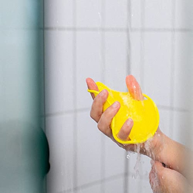 Boie USA Flat Body Scrubber - Soft Silicone-Like Exfoliating Shower Scrubber & Body Cleansing Brush - Stick-to-Wall Loofah Replacement - Antimicrobial Body Exfoliator for All Skin Types - Black