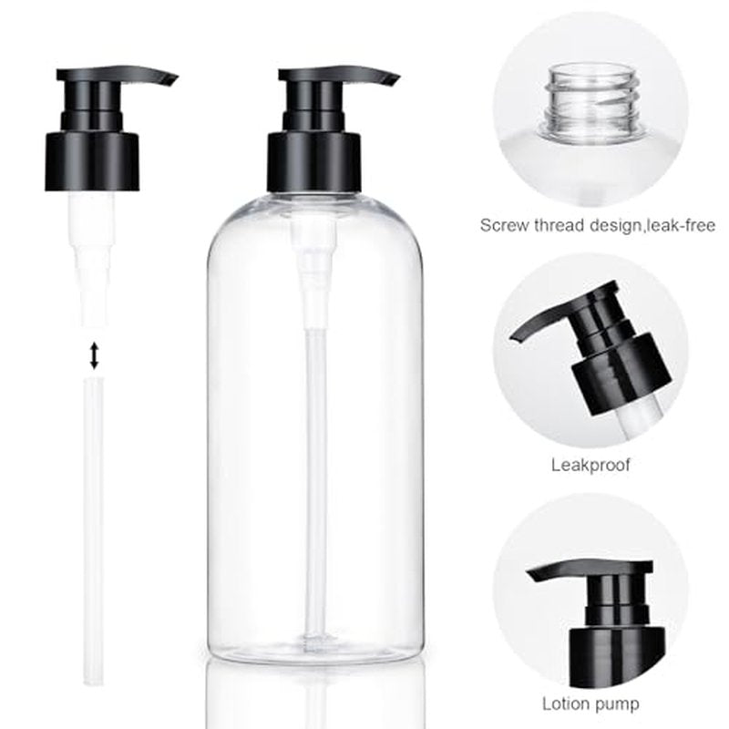 KREMORV Plastic Pump Bottles Dispenser 16oz/500ml Colorful Clear Plastic Bottles 3 Pack Empty Refillable Pump Bottle for Body Wash, Liquid Soap, Massage Oil