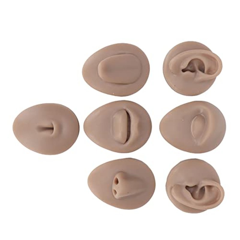 Body Piercing Practice Model Easy to Operate Mouth Navel Ear Model Simulation Silicone for Beginner (Deep Skin Color)