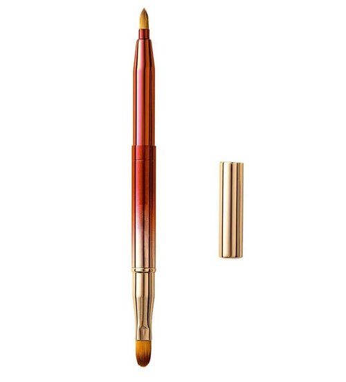Exquisite Professional Lip Brush Applicators-Retractable Lipstick Brushes- Lipstick Gloss Makeup Brush Tool For Women and Girls (Two-Head-Gradient Red)