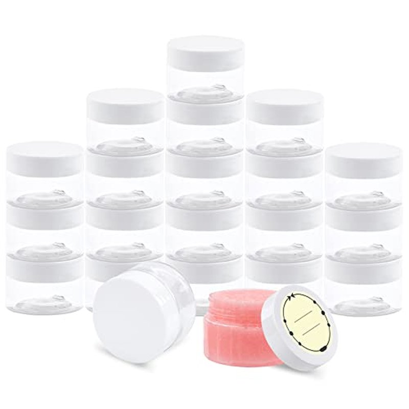 TUZAZO 1 OZ Plastic Jars Round Clear Cosmetic Container Jars with Lids and Labels, 24 Pack Small Plastic Jars for Lotion, Cream, Ointments, Makeup, Glitters, Samples, Travel Storage