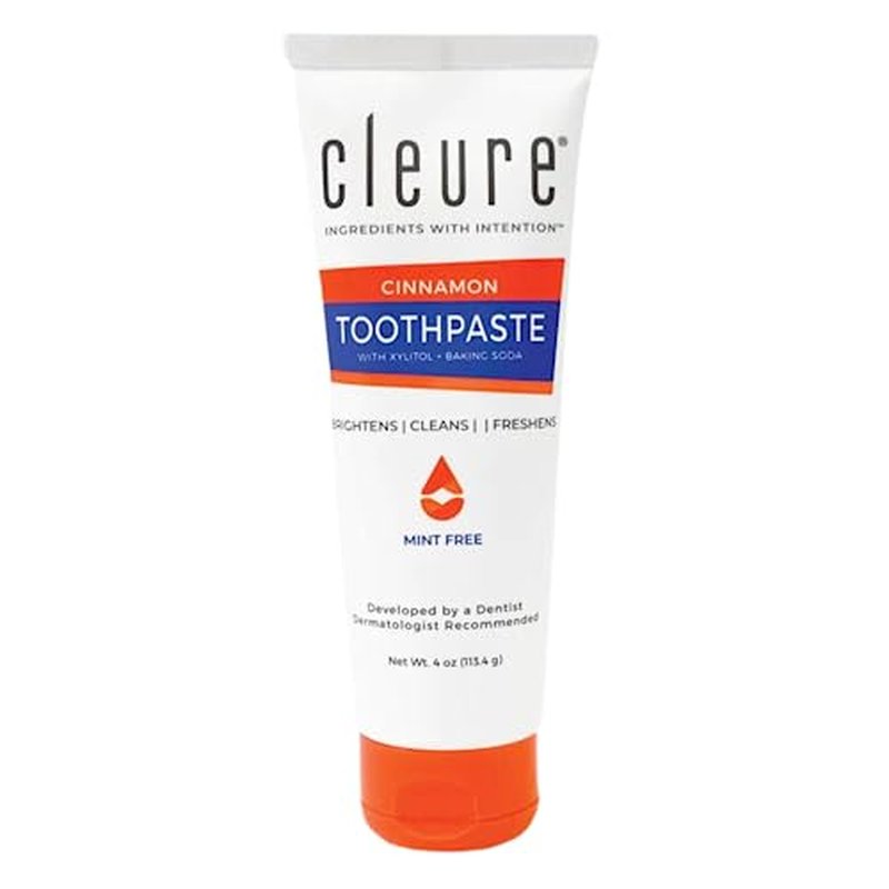 Cleure Natural Cinnamon Toothpaste - Flavor-Free, Fluoride-Free - Helps Whiten Teeth - Natural Great Taste for Children & Adults - Cinnamon Flavor (4oz Tube, Pack of 1)