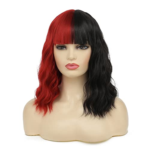 Wiwige Mens Short Curly Wig Black Synthetic Rocker Wig California Halloween Costume Culture Wet Look Wig